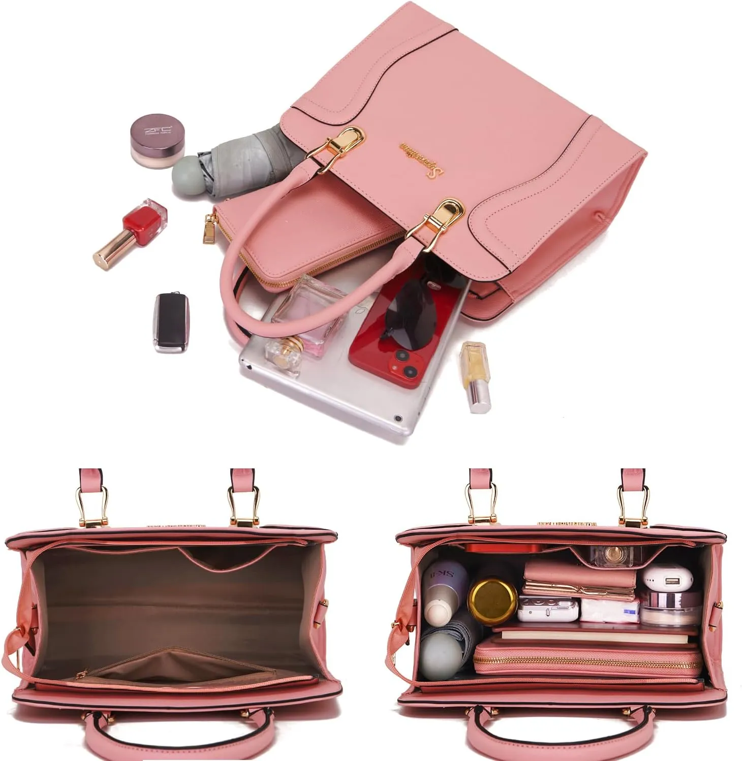 Soperwillton Purses for Women Crossbody Shoulder Handbags Top Handle Satchel Tote Bag Wallet Set 3pcs