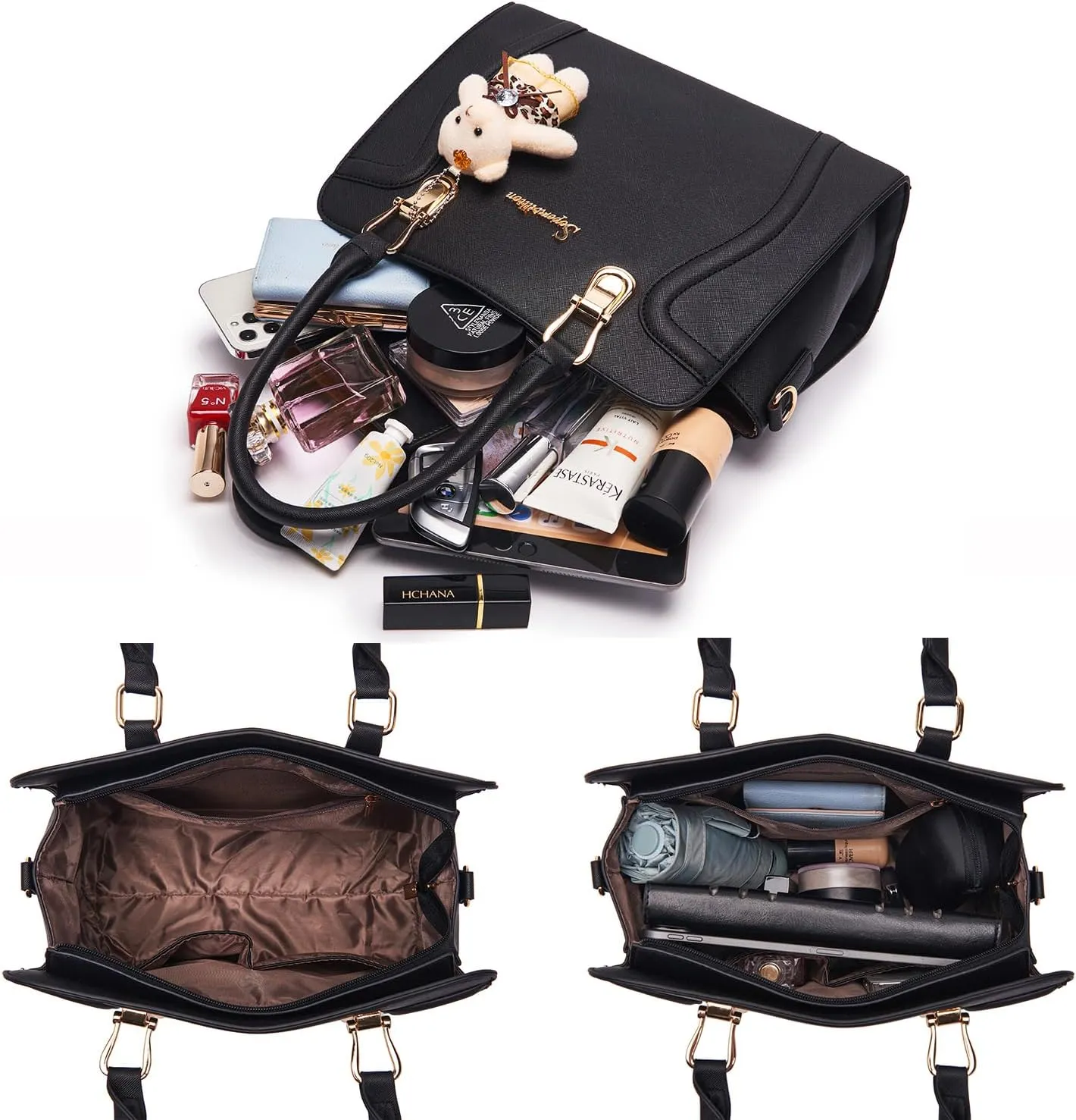 Soperwillton Purses for Women Crossbody Shoulder Handbags Top Handle Satchel Tote Bag Wallet Set 3pcs