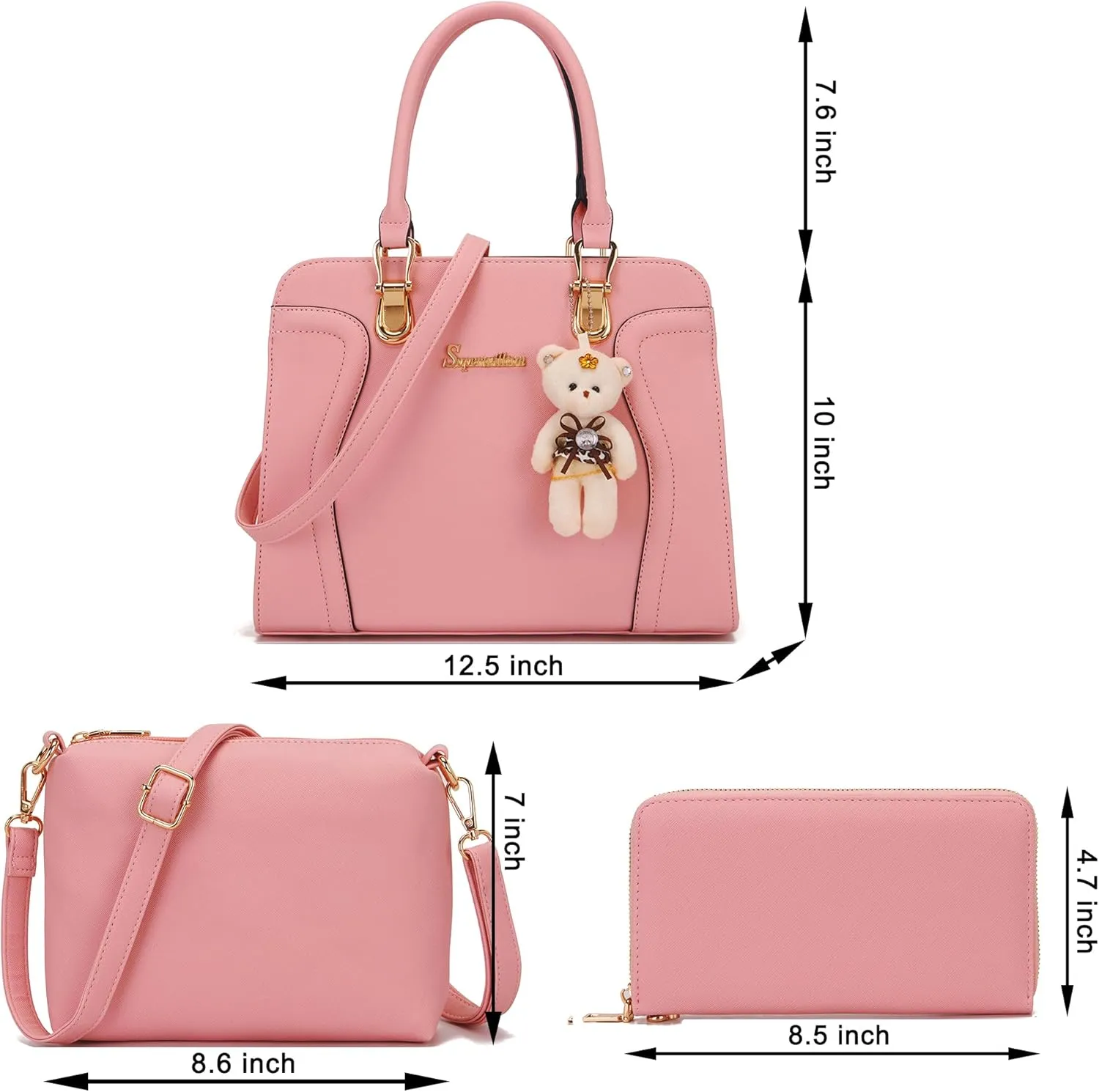 Soperwillton Purses for Women Crossbody Shoulder Handbags Top Handle Satchel Tote Bag Wallet Set 3pcs