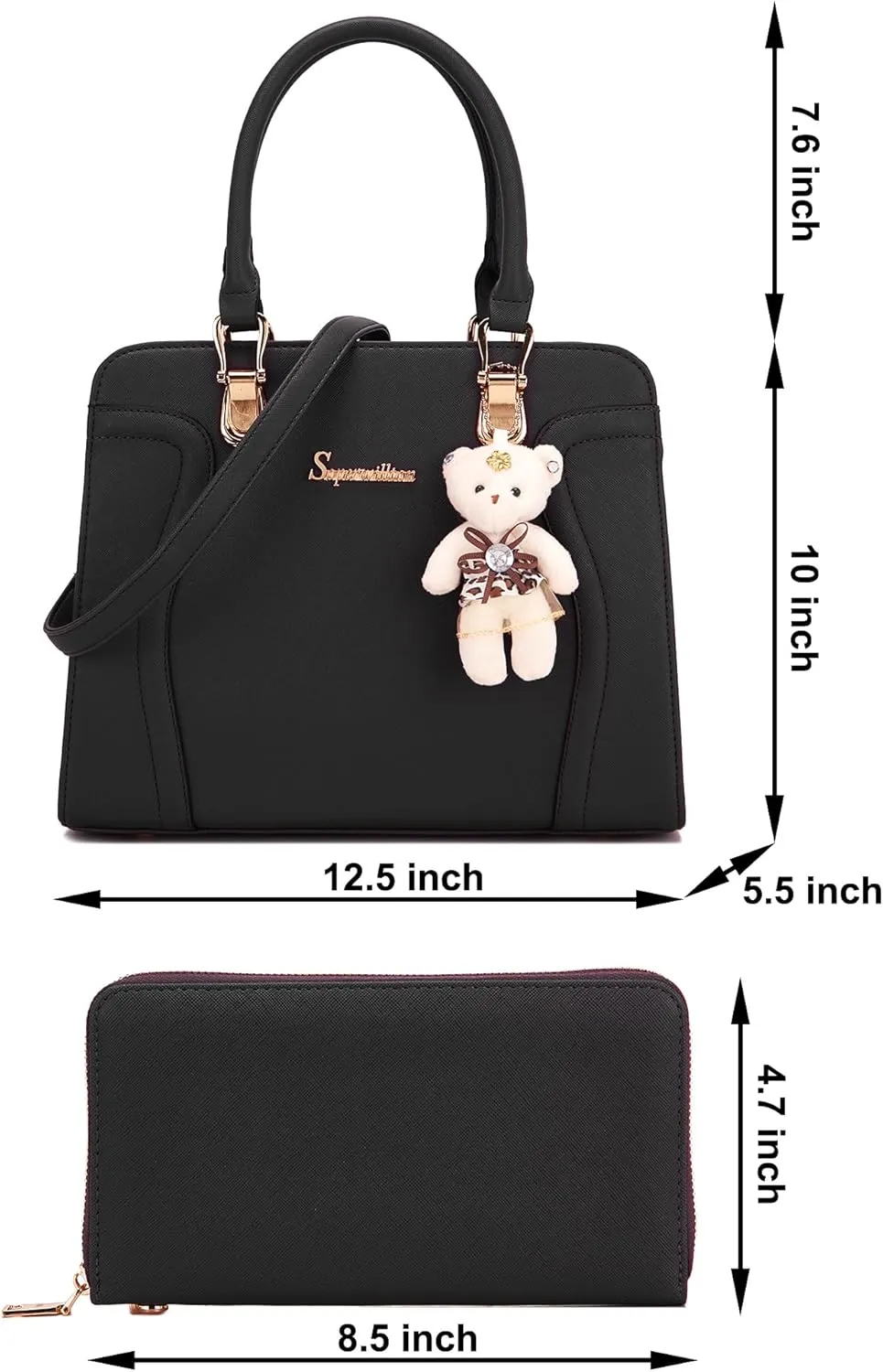 Soperwillton Purses for Women Crossbody Shoulder Handbags Top Handle Satchel Tote Bag Wallet Set 3pcs