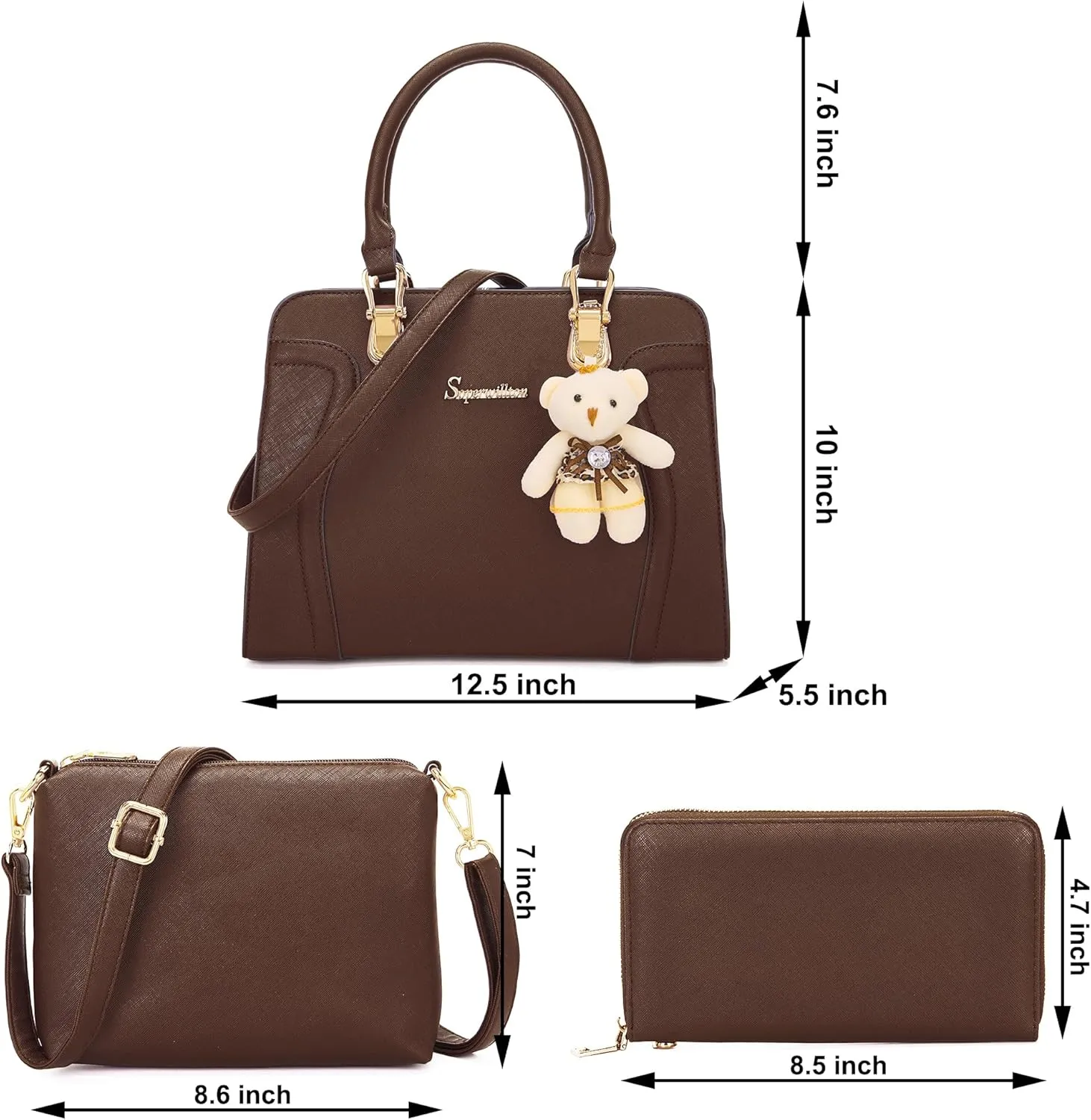 Soperwillton Purses for Women Crossbody Shoulder Handbags Top Handle Satchel Tote Bag Wallet Set 3pcs
