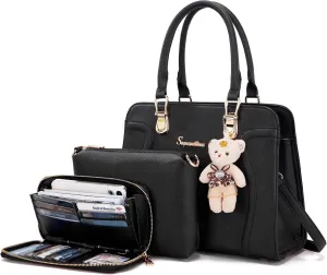 Soperwillton Purses for Women Crossbody Shoulder Handbags Top Handle Satchel Tote Bag Wallet Set 3pcs