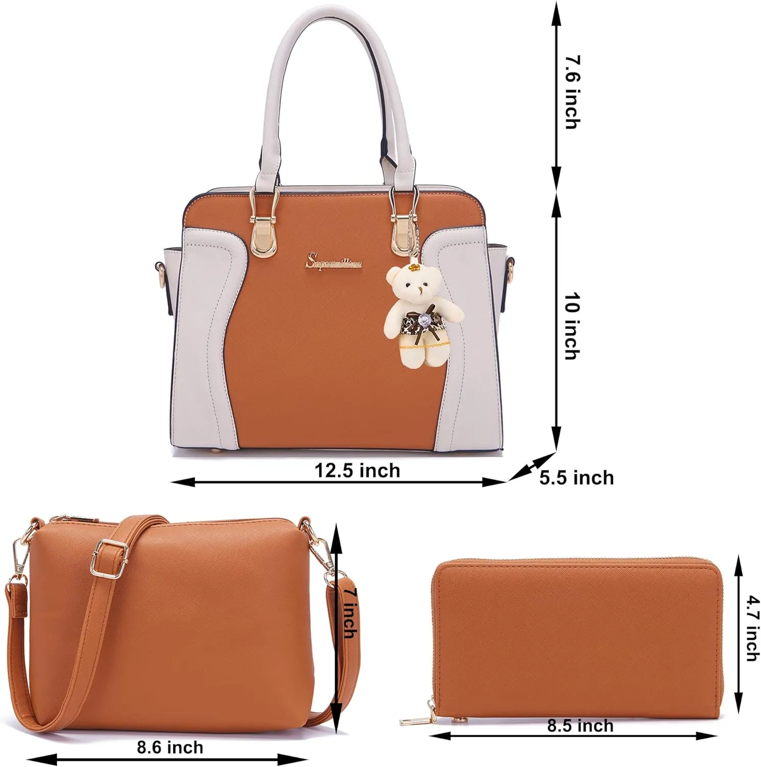 Soperwillton Purses for Women Crossbody Shoulder Handbags Top Handle Satchel Tote Bag Wallet Set 3pcs