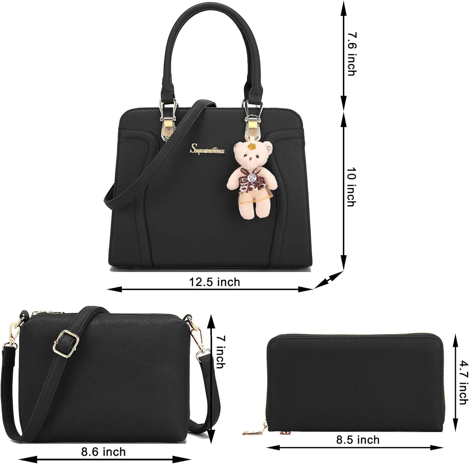 Soperwillton Purses for Women Crossbody Shoulder Handbags Top Handle Satchel Tote Bag Wallet Set 3pcs