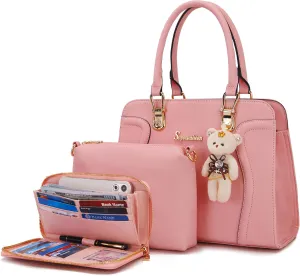 Soperwillton Purses for Women Crossbody Shoulder Handbags Top Handle Satchel Tote Bag Wallet Set 3pcs