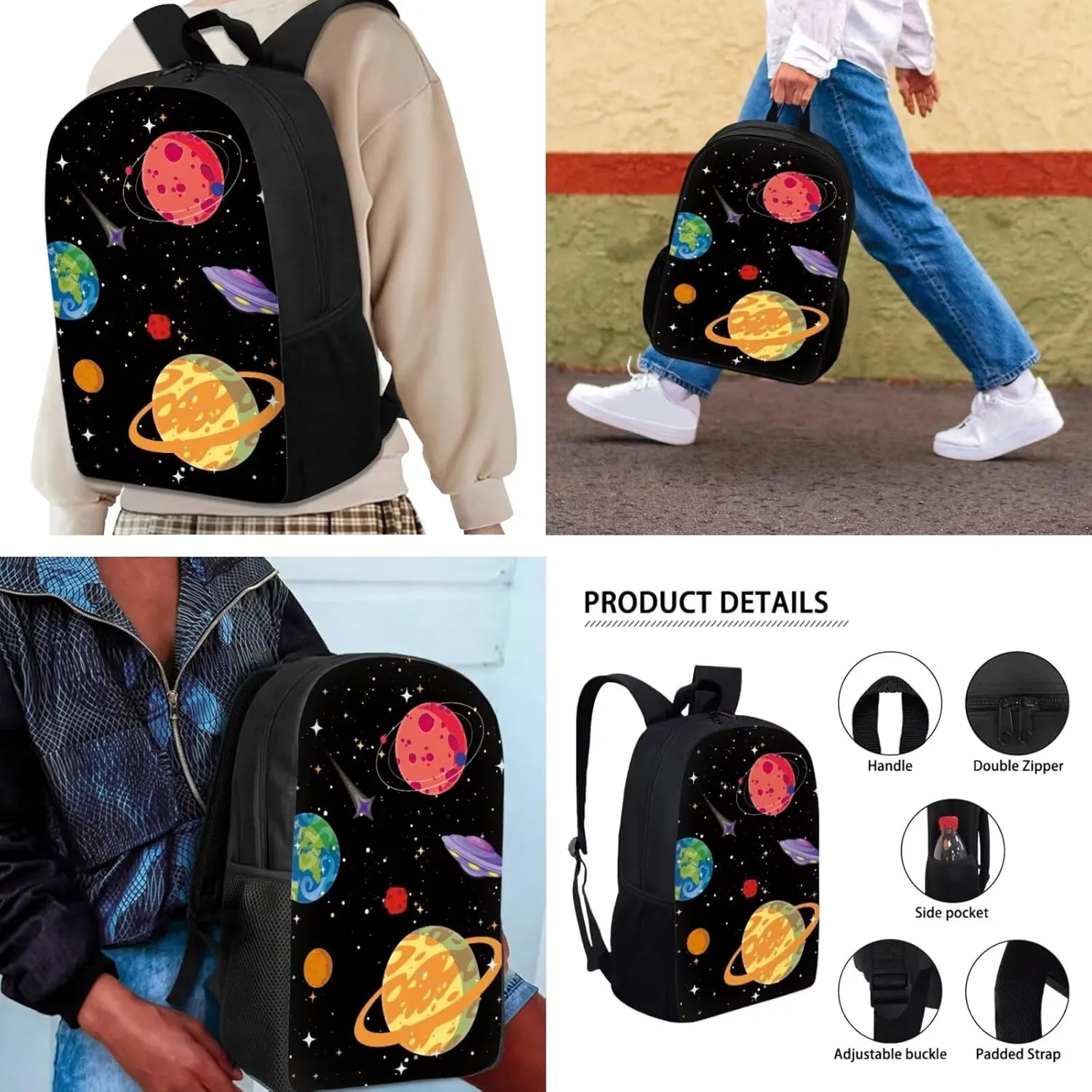 Space Planet Persistent Backpack for Boys with Lunch Box Set 3Pcs Boys Bookbag for Elementary 3 in 1 Teens Space Printed School Bag Primary Schoolbag Travel Bag Kid Backpack for Girls