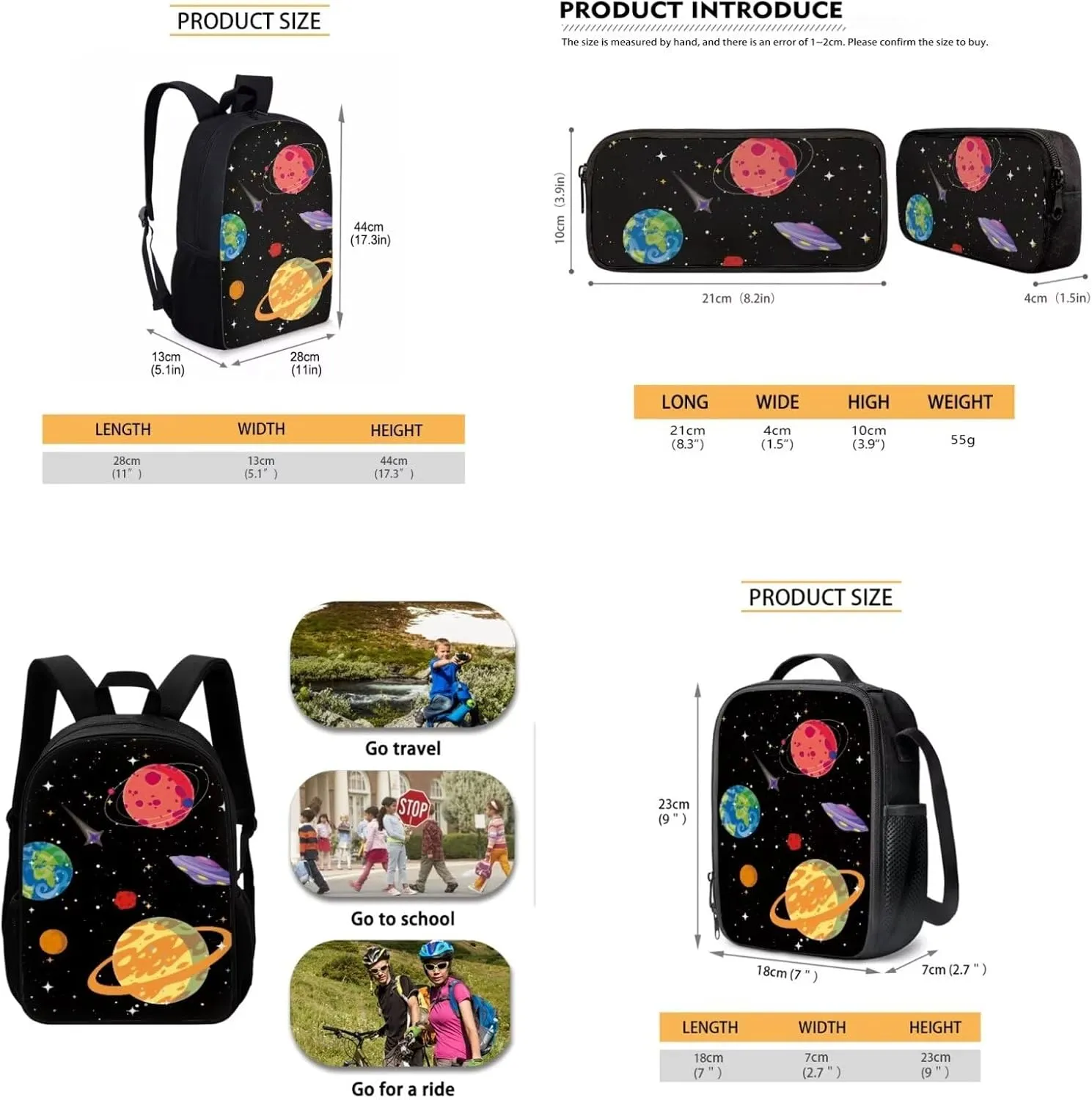 Space Planet Persistent Backpack for Boys with Lunch Box Set 3Pcs Boys Bookbag for Elementary 3 in 1 Teens Space Printed School Bag Primary Schoolbag Travel Bag Kid Backpack for Girls