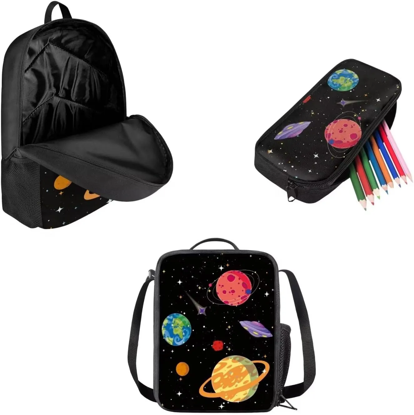 Space Planet Persistent Backpack for Boys with Lunch Box Set 3Pcs Boys Bookbag for Elementary 3 in 1 Teens Space Printed School Bag Primary Schoolbag Travel Bag Kid Backpack for Girls