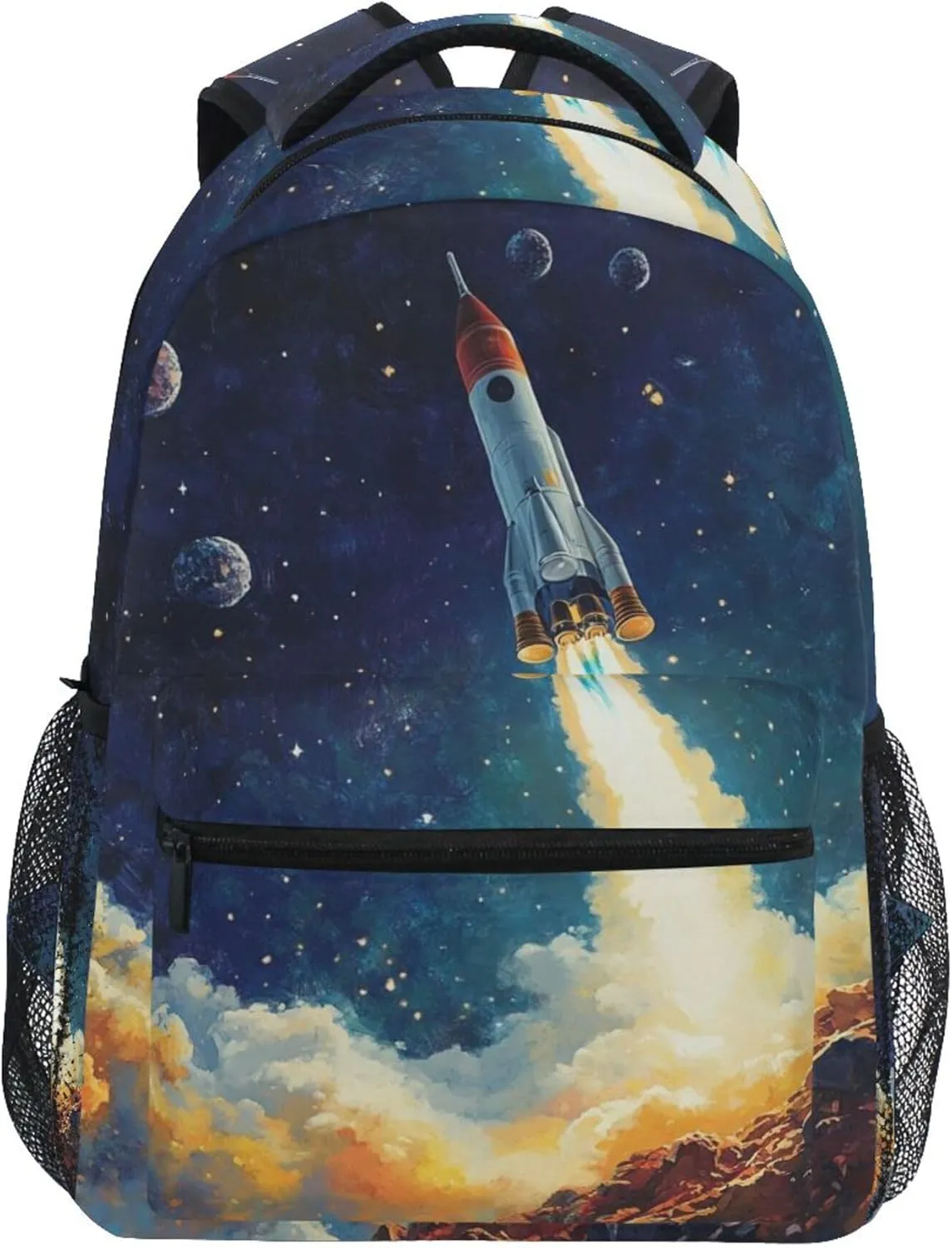 Space Rocket Launch Backpack Laptop Tablet Travel School Bag with Name Tag for Boys Girls Teens
