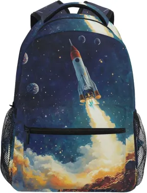 Space Rocket Launch Backpack Laptop Tablet Travel School Bag with Name Tag for Boys Girls Teens