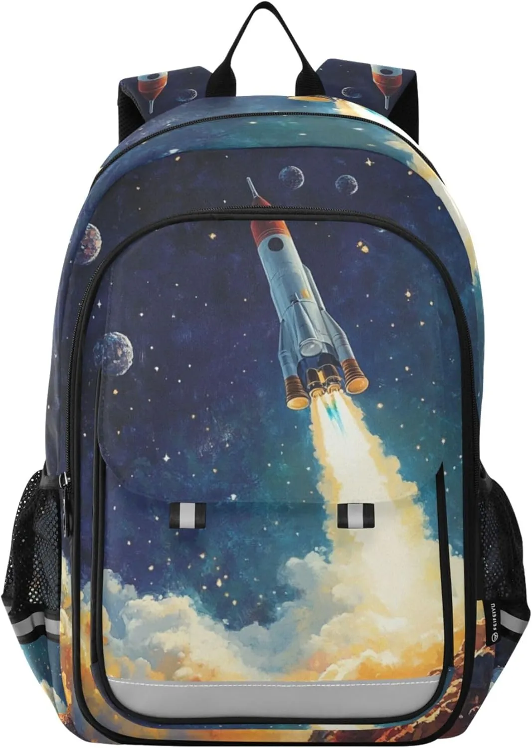 Space Rocket Launch Backpack Lightweight Bookbag Laptop Backpack College School Bag for Teen Boys and Girls with Reflective Stripes