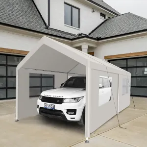 Spacious and Portable 10x20 ft Heavy Duty Carport Garage Tent for Outdoor Shelter, Easy Setup, White