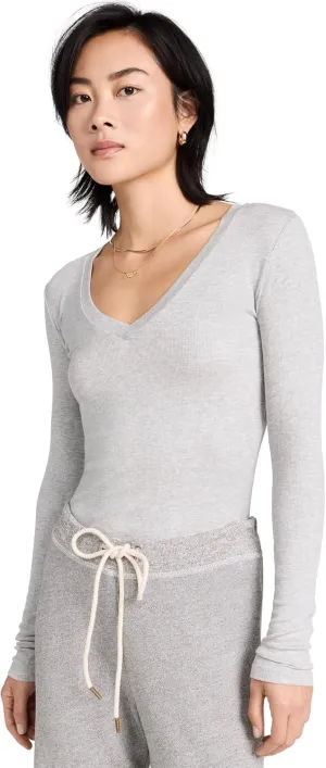 Splendid Women's 2x1 Rib Long Sleeve V-Neck T-Shirt