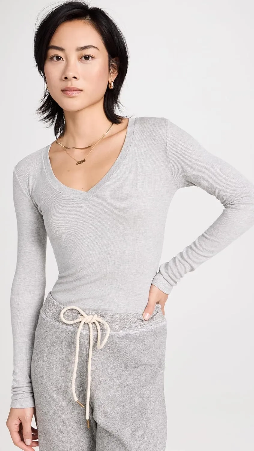 Splendid Women's 2x1 Rib Long Sleeve V-Neck T-Shirt
