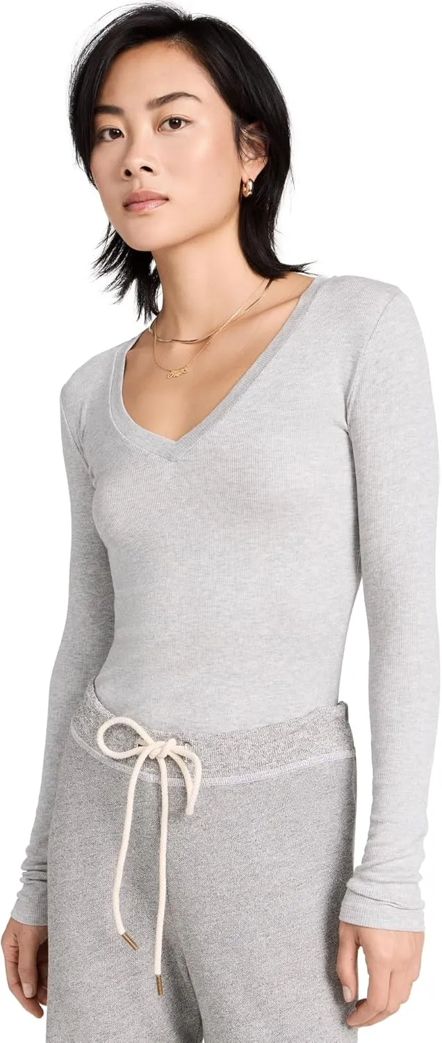 Splendid Women's 2x1 Rib Long Sleeve V-Neck T-Shirt