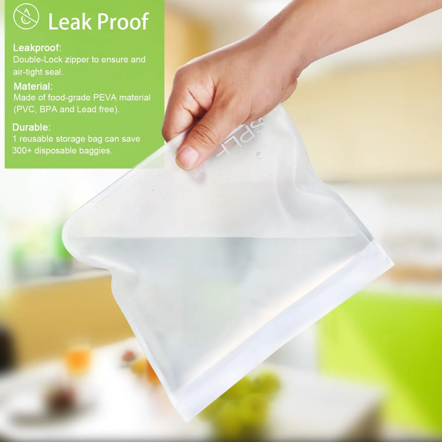 SPLF 10 Pack Dishwasher Safe Reusable Sandwich Bags, Reusable Storage Bags, BPA Free Quart Freezer Bags Leakproof Silicone and Plastic Free Lunch Bags Food Storage
