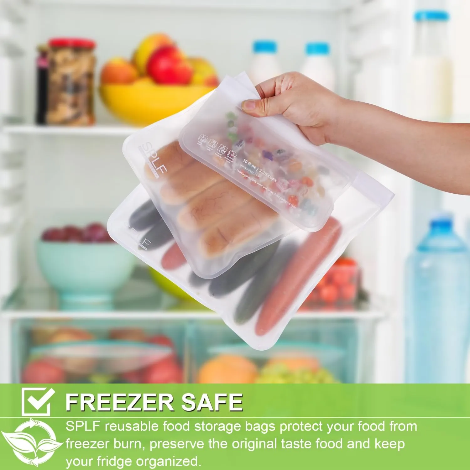 SPLF 10 Pack Dishwasher Safe Reusable Sandwich Bags, Reusable Storage Bags, BPA Free Quart Freezer Bags Leakproof Silicone and Plastic Free Lunch Bags Food Storage
