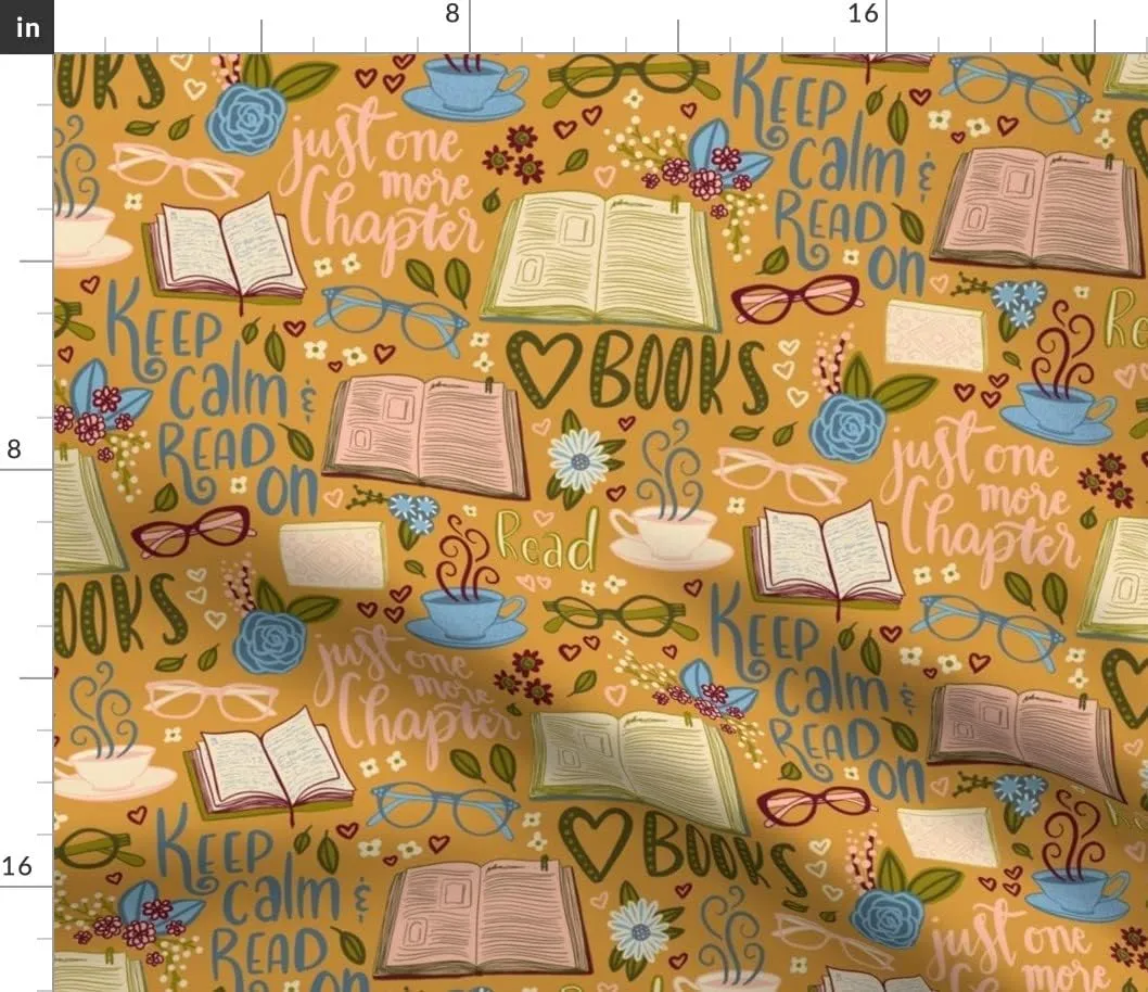 Spoonflower Fabric - Chapter Book Lover Reading Librarian School Club Library Time Printed on Petal Signature Cotton Fabric by The Yard - Sewing Quilting Apparel Crafts Decor