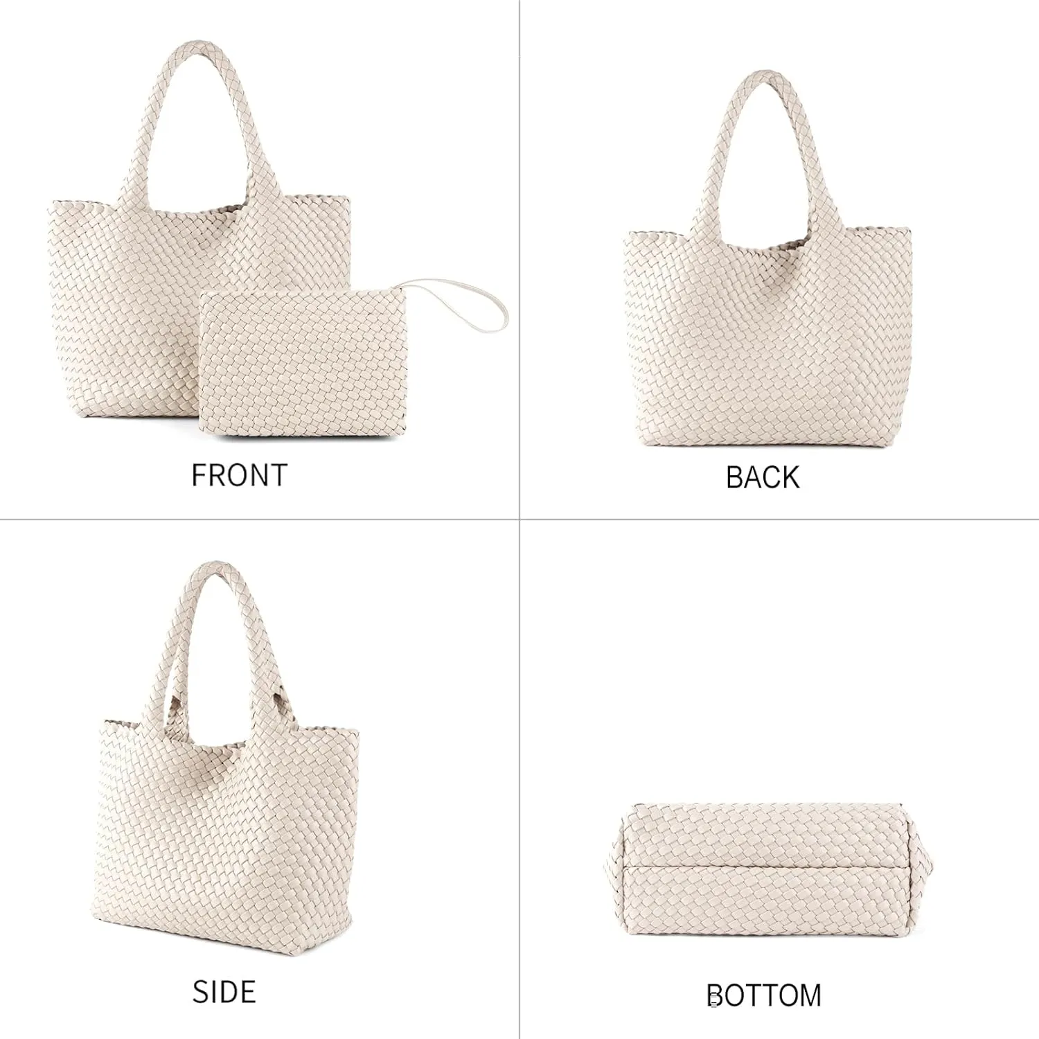 SporGenius Woven Tote Bag for Women, Vegan Leather Beach Bags with Small Purse, Large Travel Top Handle Handbags