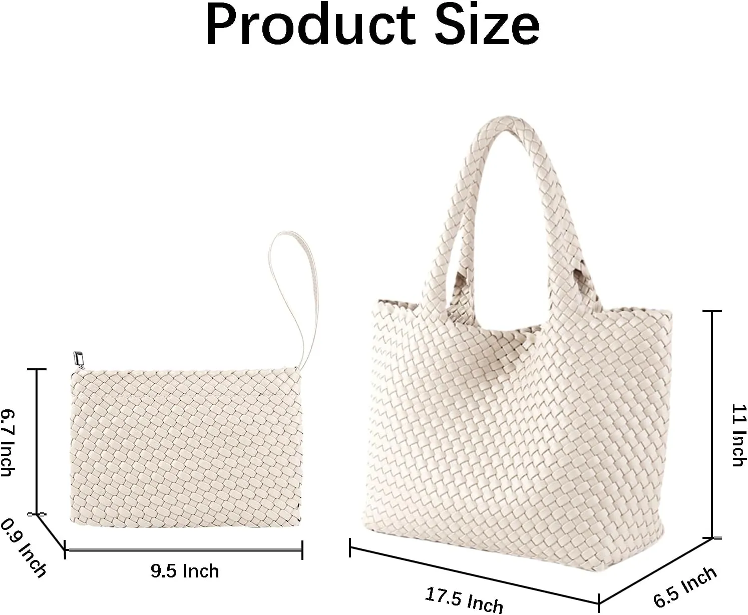 SporGenius Woven Tote Bag for Women, Vegan Leather Beach Bags with Small Purse, Large Travel Top Handle Handbags