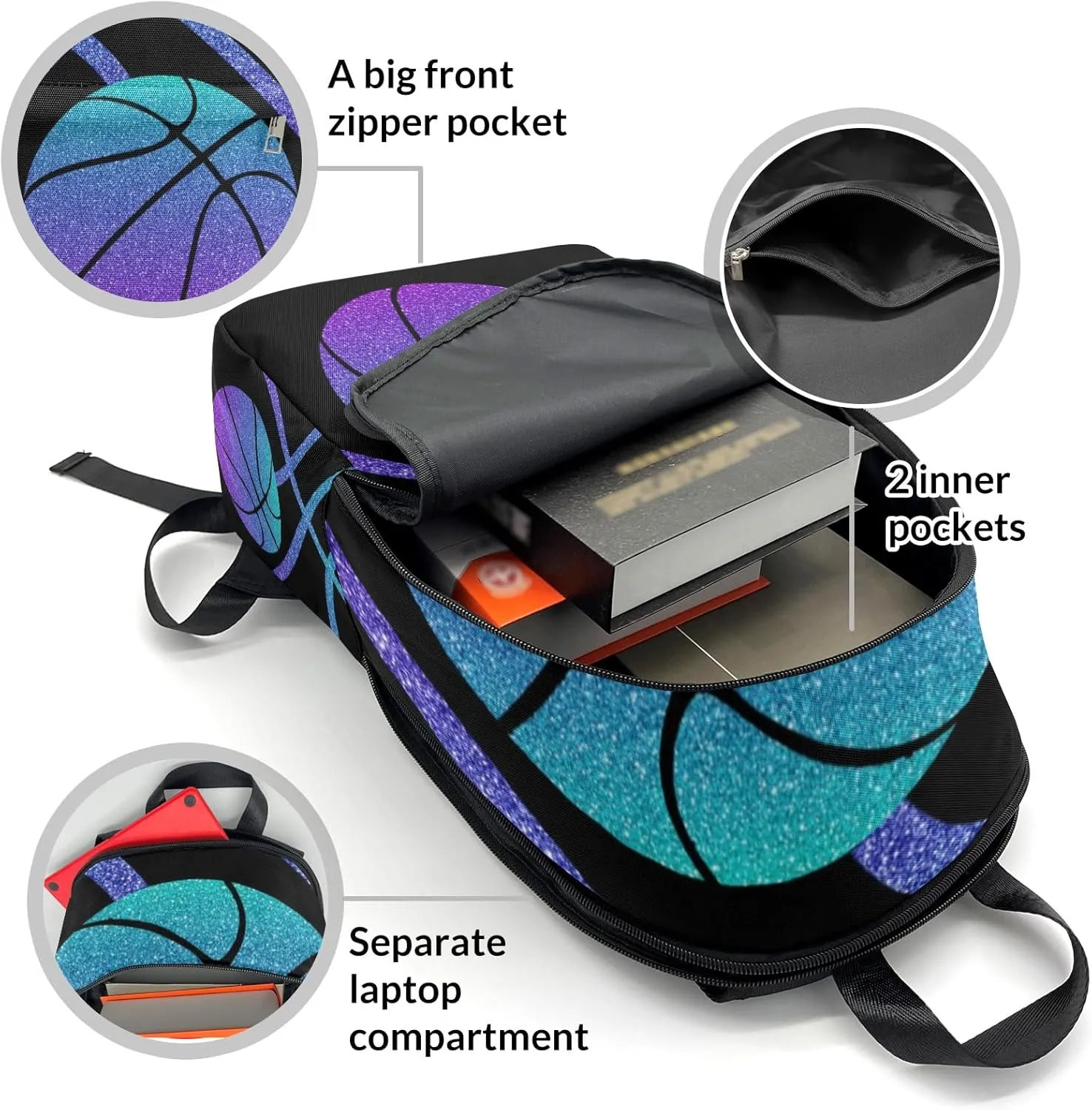 Sport Basketball Ombre Sparkling Personalized Backpack for Teen Custom Travel Backpack for Boys Girs Bookbag Casual Bag Name Gift, Design 11, EU5566SS