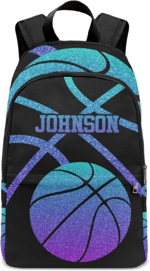 Sport Basketball Ombre Sparkling Personalized Backpack for Teen Custom Travel Backpack for Boys Girs Bookbag Casual Bag Name Gift, Design 11, EU5566SS