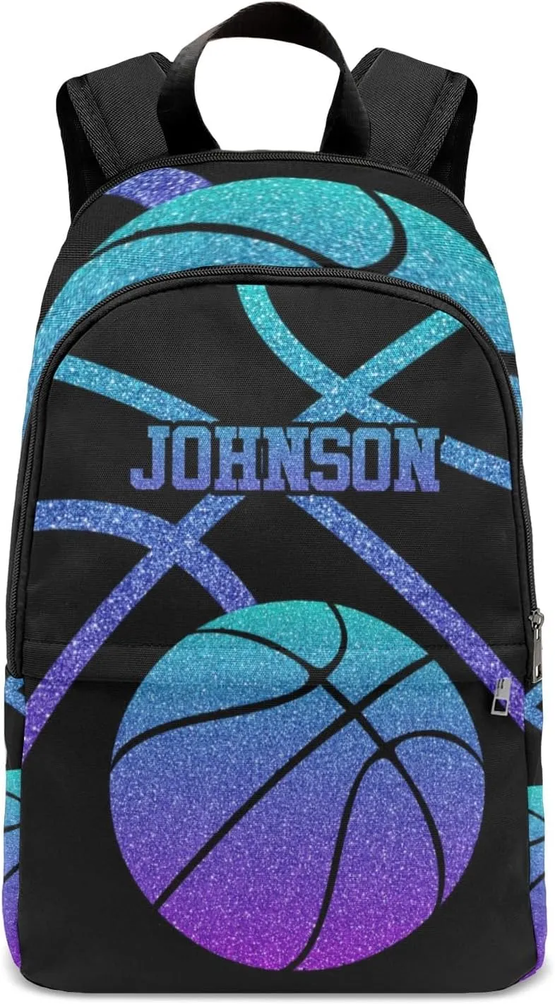 Sport Basketball Ombre Sparkling Personalized Backpack for Teen Custom Travel Backpack for Boys Girs Bookbag Casual Bag Name Gift, Design 11, EU5566SS