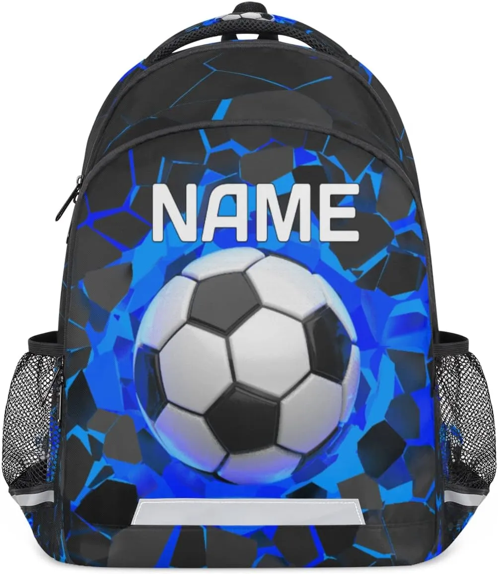Sport Football Ball Custom Name School Backpack for Boy Girl Teen Soccer Sport Personalized Student Bookbag for Primary Junior College Customized Laptop Backpack for Men Women