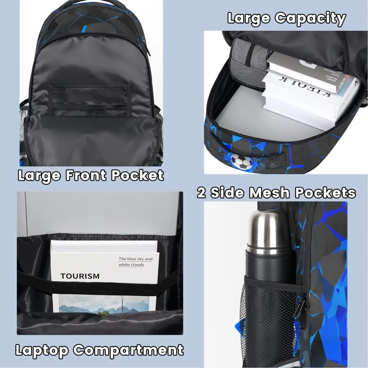 Sport Football Ball Custom Name School Backpack for Boy Girl Teen Soccer Sport Personalized Student Bookbag for Primary Junior College Customized Laptop Backpack for Men Women