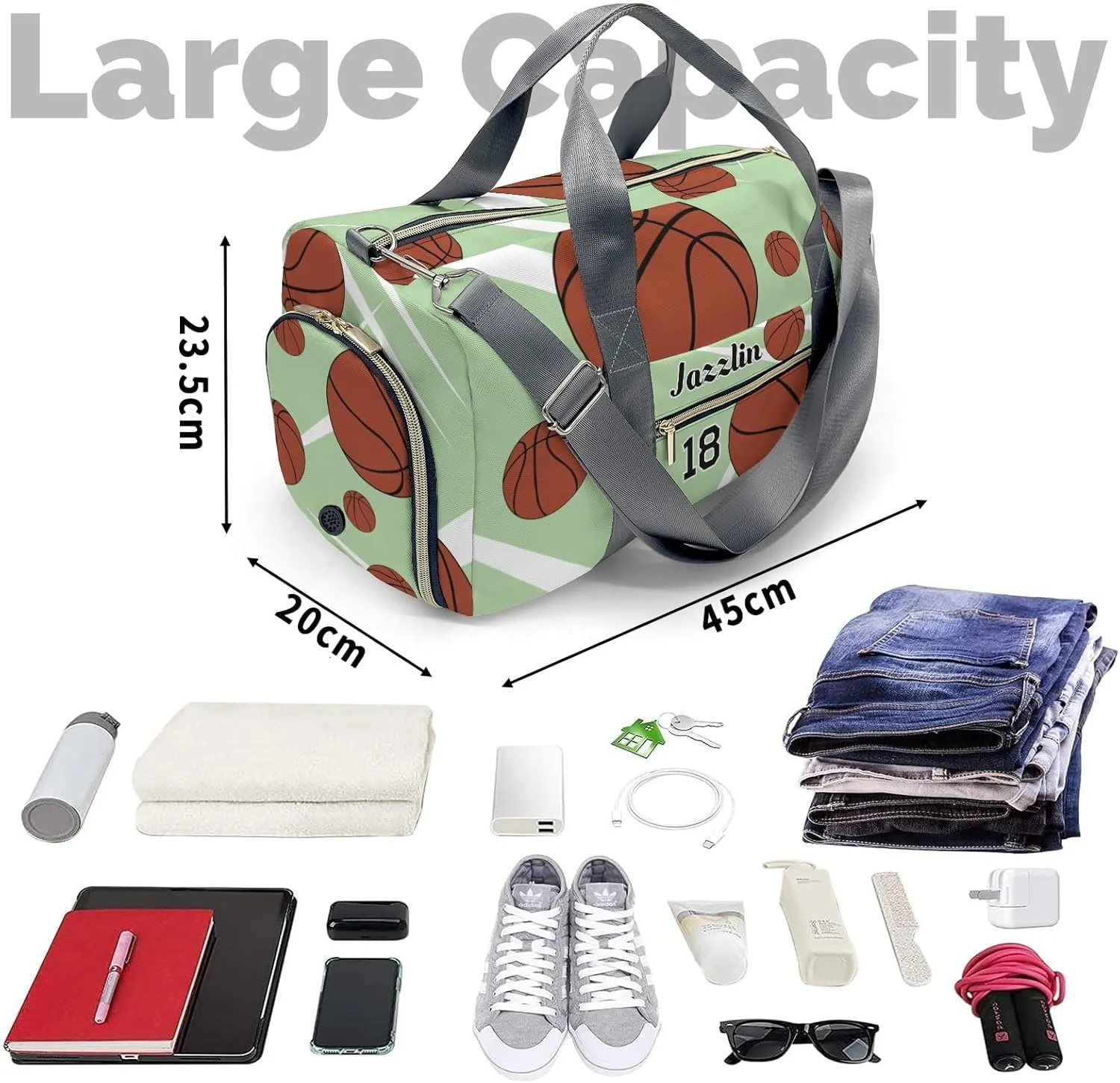 Sport Player Duffle Bag for Travel,Personalized Sport Basketball Mint Carry on Bag Travel Bags Overnight Weekend Gym Bag Carry On Luggage Bags