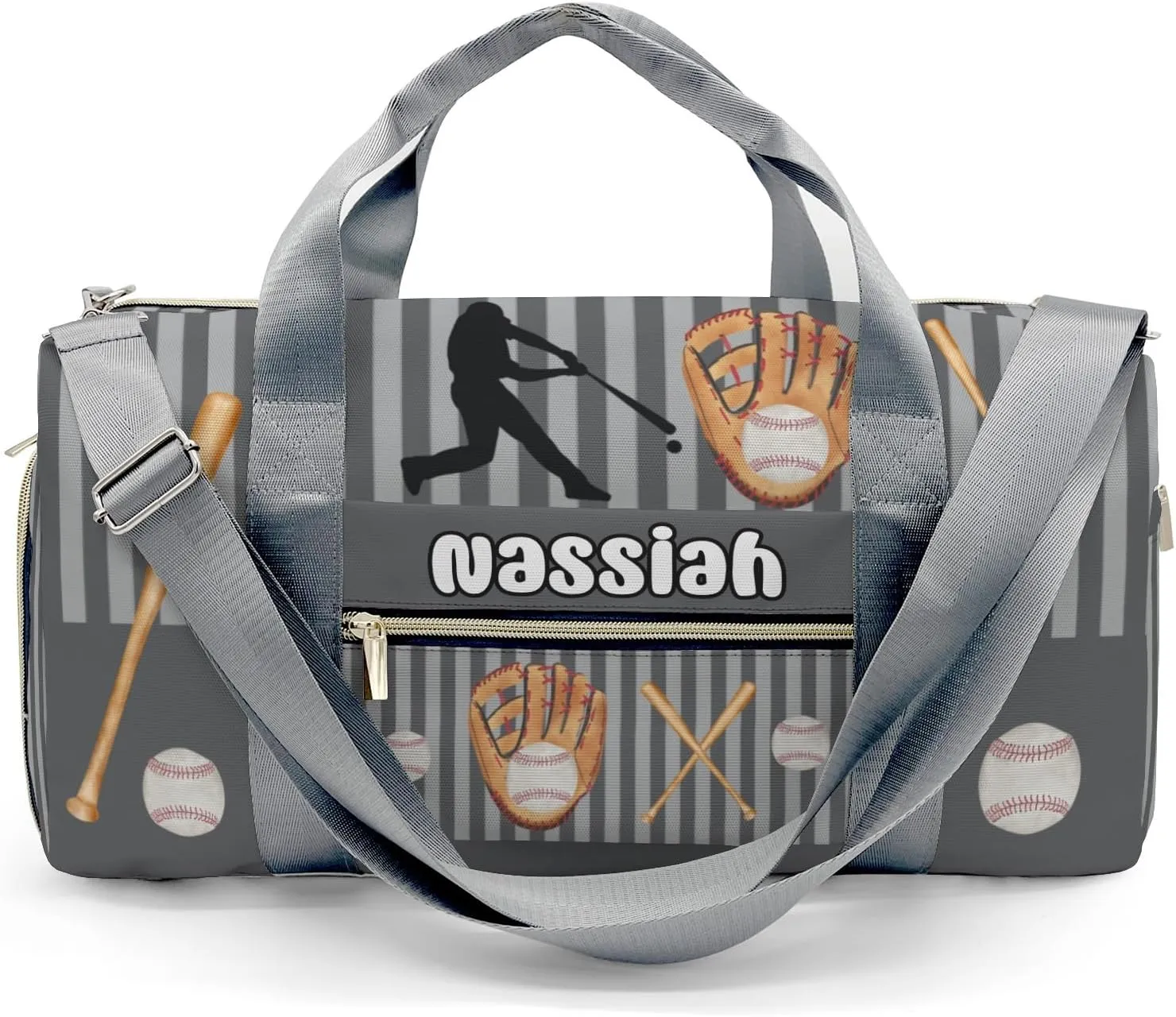 Sport Player Gym Bags Travel Duffle Bag,Baseball Player Stripes Gray Weekender Duffel Bag with Shoe Compartment,Personalized Workout Duffle Sports Bag for Travel Yoga