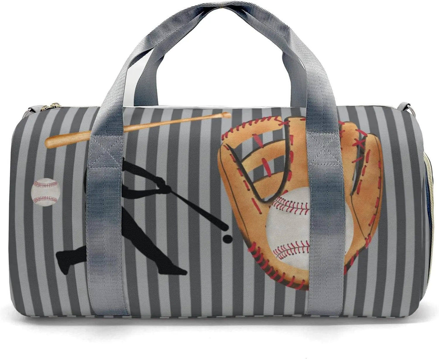 Sport Player Gym Bags Travel Duffle Bag,Baseball Player Stripes Gray Weekender Duffel Bag with Shoe Compartment,Personalized Workout Duffle Sports Bag for Travel Yoga