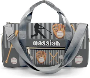 Sport Player Gym Bags Travel Duffle Bag,Baseball Player Stripes Gray Weekender Duffel Bag with Shoe Compartment,Personalized Workout Duffle Sports Bag for Travel Yoga
