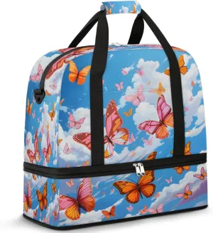 Sports Duffel Bag, Foldable Flying Butterflies Travel Duffel Bag, Gym Yoga Beach Bag Weekender Overnight Bag with Shoes Compartment for Men Women, Colorful Butterfly