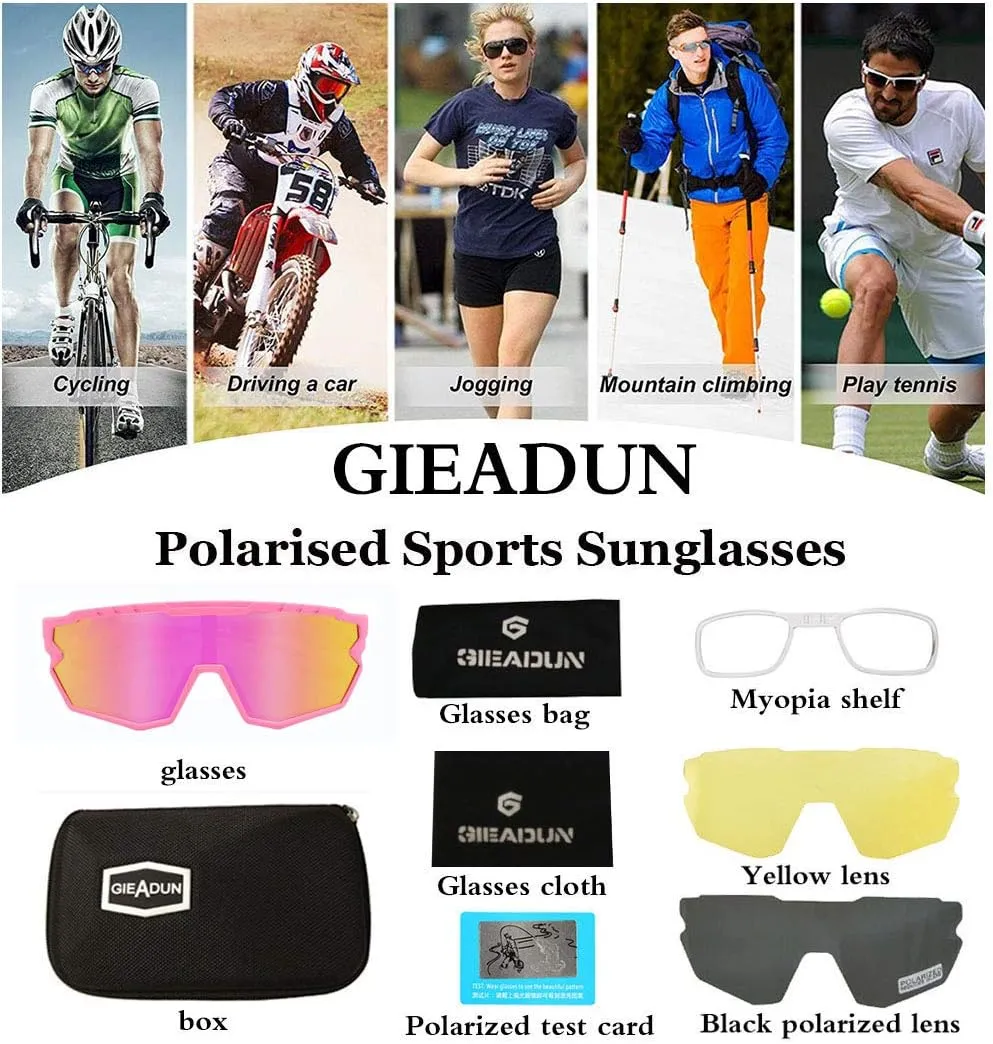 Sports Sunglasses Cycling Glasses Pink Polarized Glasses Baseball glasses with 3 lenses,Fishing,Ski Running Golf