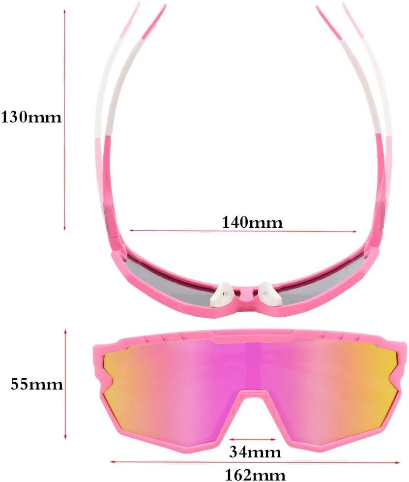 Sports Sunglasses Cycling Glasses Pink Polarized Glasses Baseball glasses with 3 lenses,Fishing,Ski Running Golf
