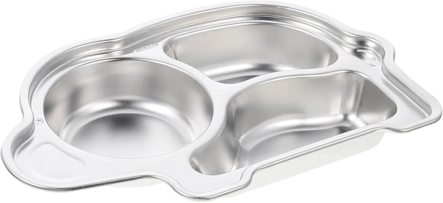 Stainless Steel Boys and Girls Compartment Plate Metal Divided Plate for Camping Hiking School Lunch