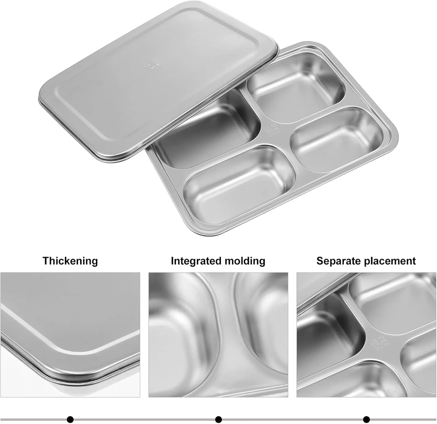 Stainless Steel Boys and Girls Lunch Tray Compartments Divided Plate Lid for School Camping Hiking and Outdoor Activities
