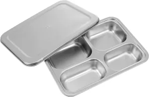 Stainless Steel Boys and Girls Lunch Tray Compartments Divided Plate Lid for School Camping Hiking and Outdoor Activities