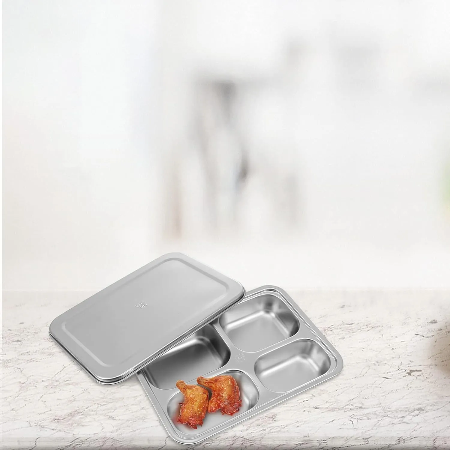 Stainless Steel Boys and Girls Lunch Tray Compartments Divided Plate Lid for School Camping Hiking and Outdoor Activities