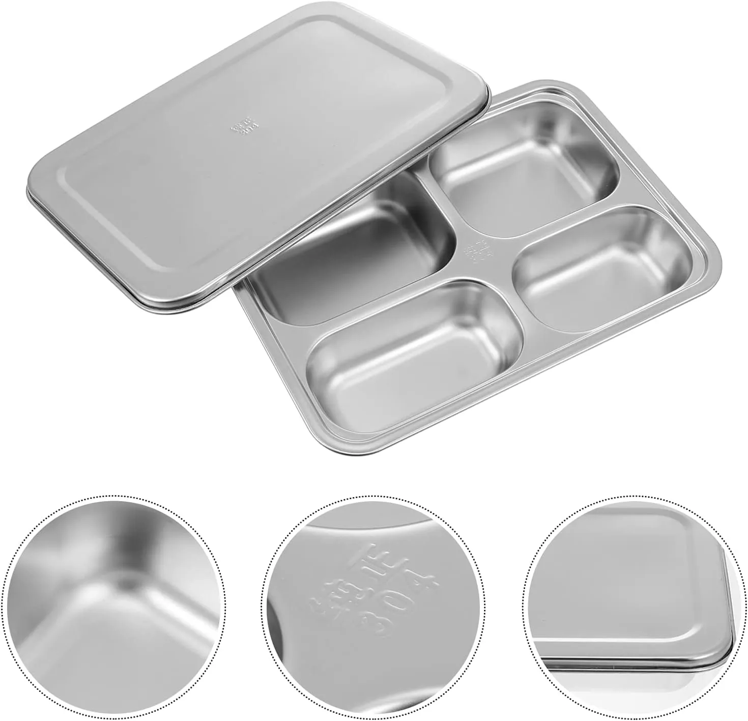 Stainless Steel Boys and Girls Lunch Tray Compartments Divided Plate Lid for School Camping Hiking and Outdoor Activities