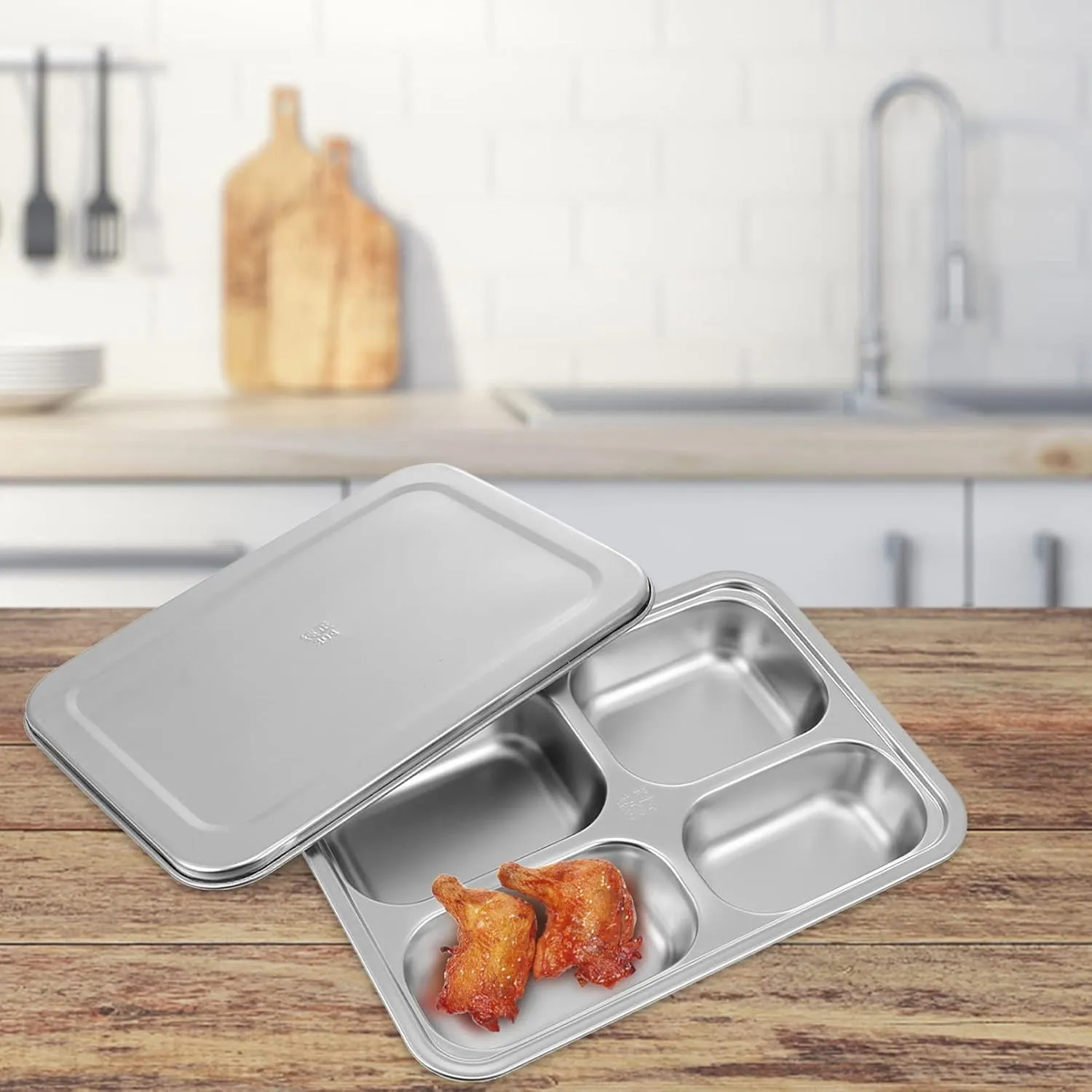 Stainless Steel Boys and Girls Lunch Tray Compartments Divided Plate Lid for School Camping Hiking and Outdoor Activities