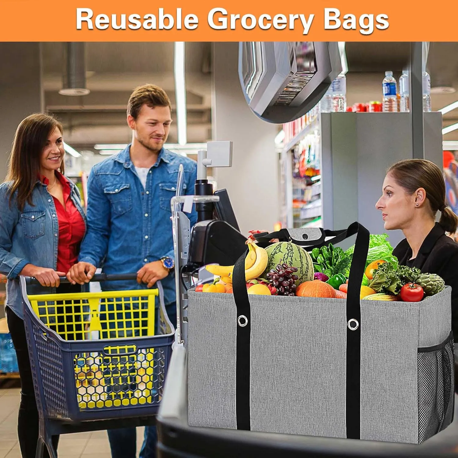 Standing Extra Large Utility Tote Bag with Metal Wire Frame, Large Structured Tote Bag with Hard Bottom, Beach Bag