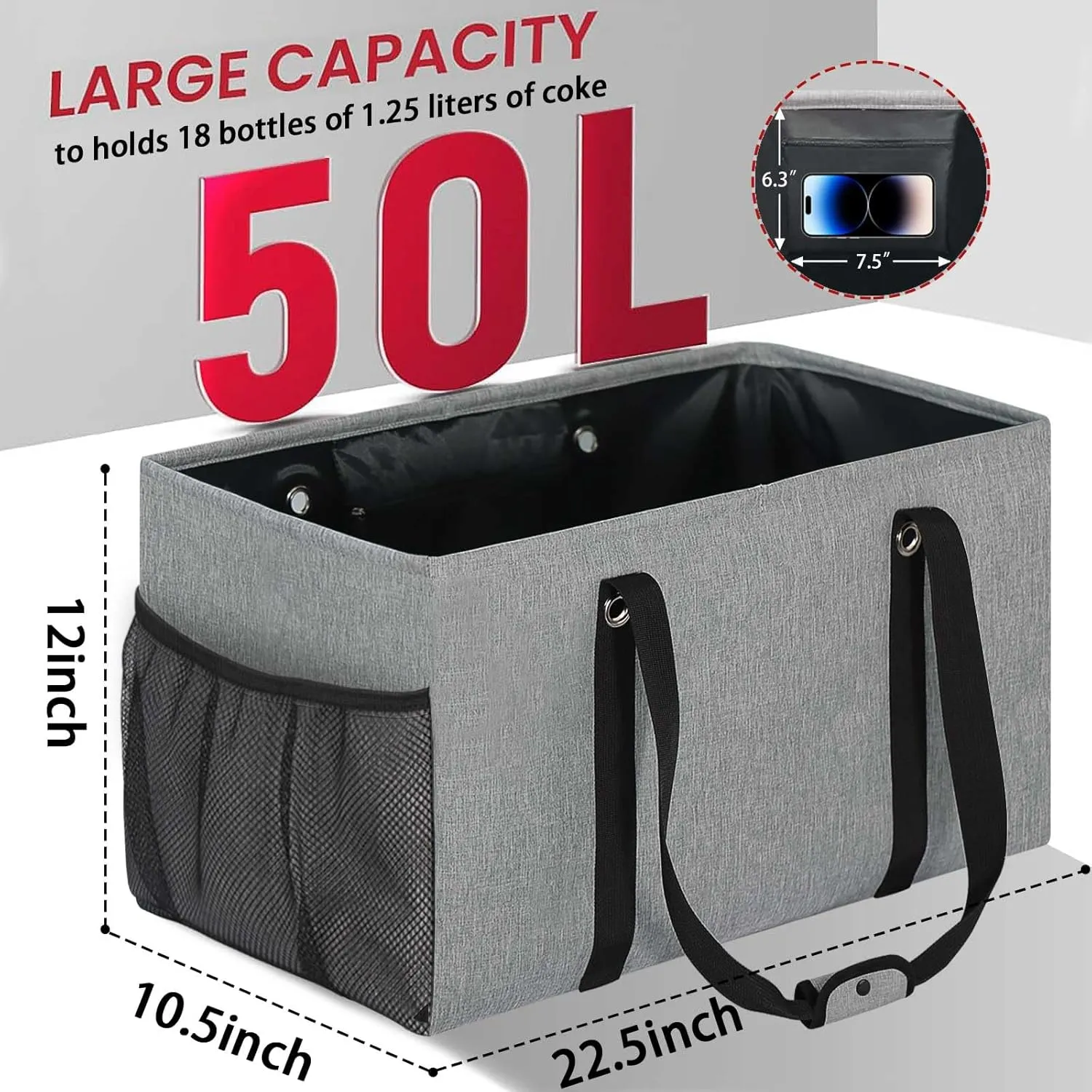 Standing Extra Large Utility Tote Bag with Metal Wire Frame, Large Structured Tote Bag with Hard Bottom, Beach Bag