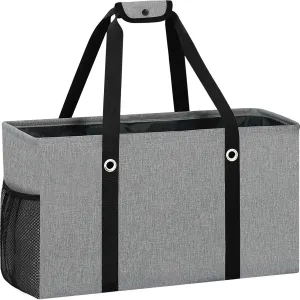 Standing Extra Large Utility Tote Bag with Metal Wire Frame, Large Structured Tote Bag with Hard Bottom, Beach Bag