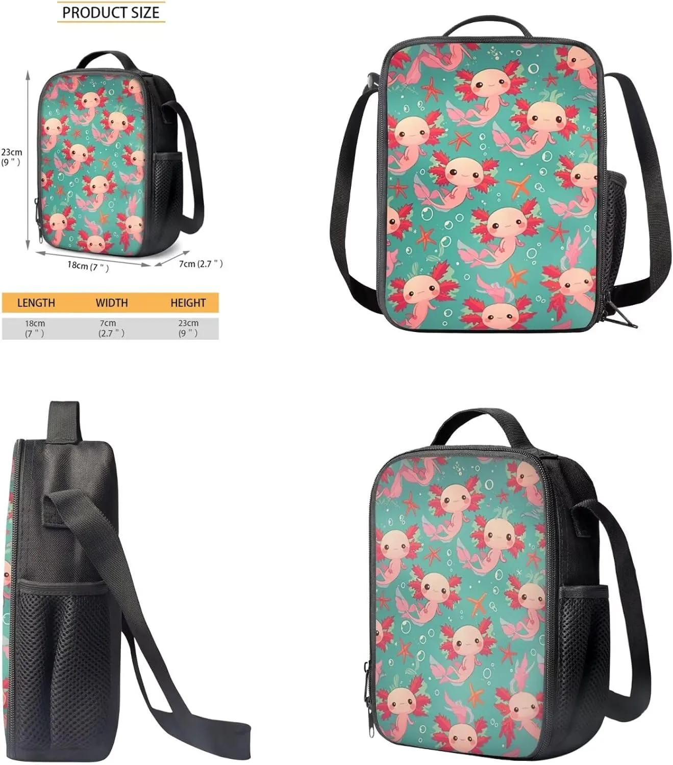 Starfish Axolotl Girls Backpack Purse Toddler 4 Pieces Matching Bookbag and Lunch Box for Girls Lightweight School Bag for Primary School Students