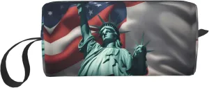 Statue of Liberty Flag print Travel Toiletry Pouch, Pencil Bag Canvas Makeup Bag, Multi-Purpose Cosmetic Bag with Zipper