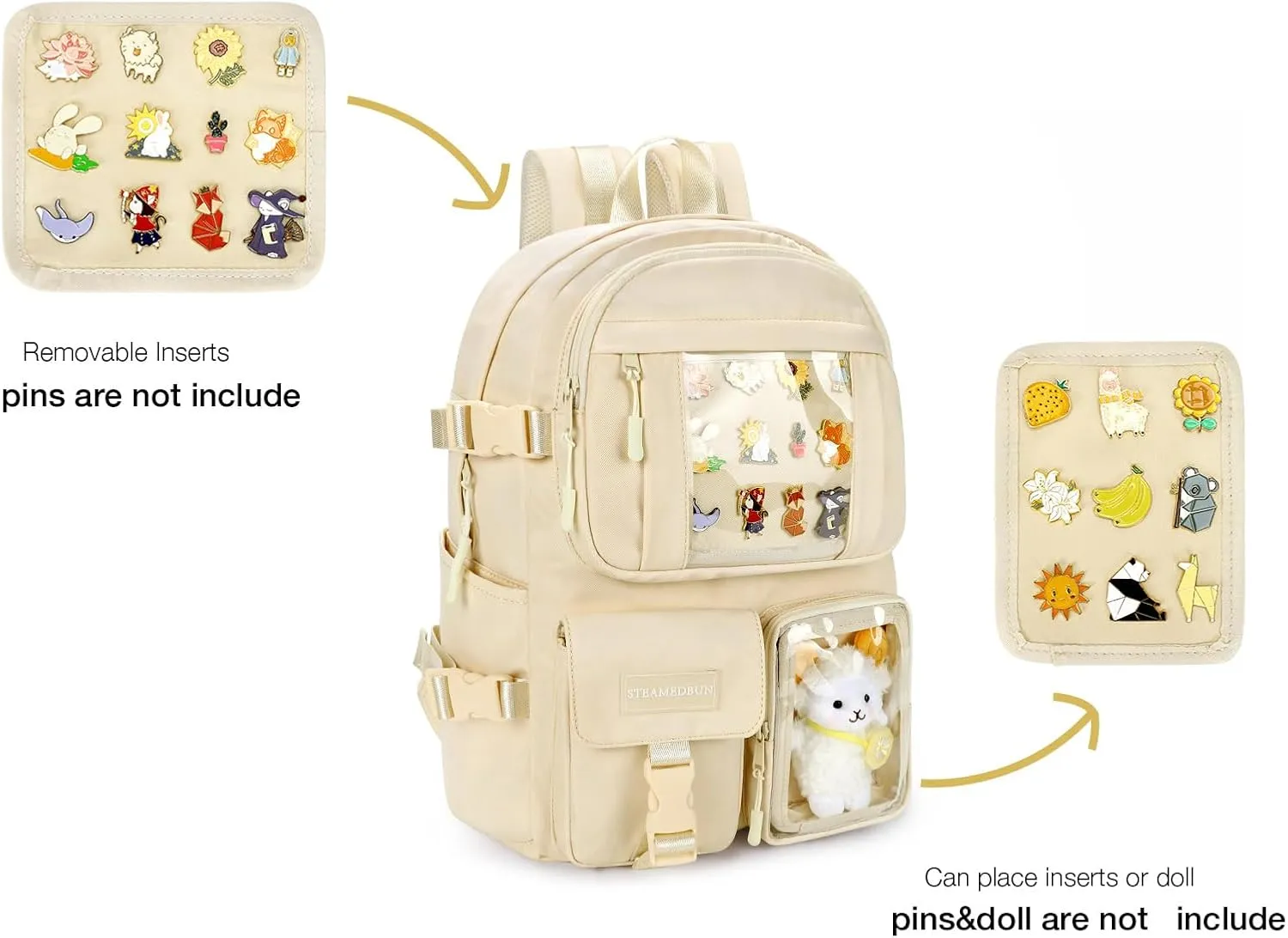 STEAMEDBUN Kawaii Backpack Cute Aesthetic Backpack for Girls,Ita Backpack with Inserts for School (without pins)