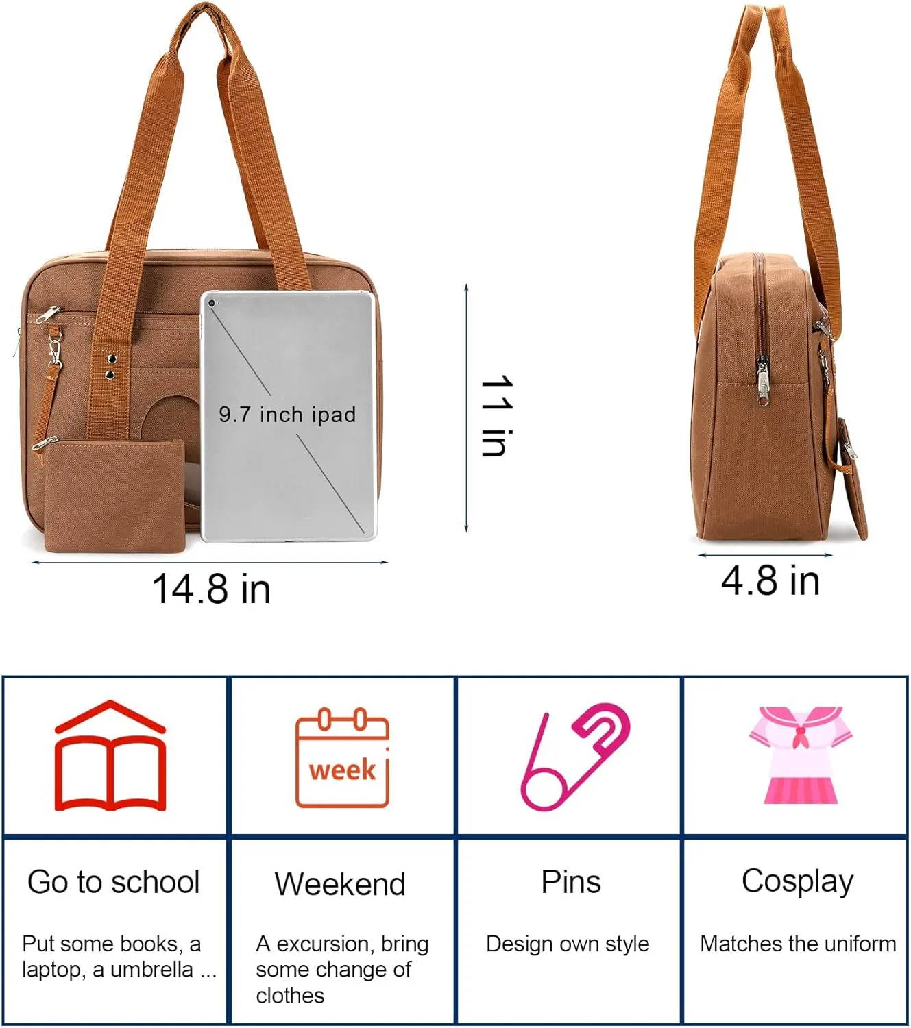STEAMEDBUN Kawaii Ita Bag Japanese School Bag Cute Tote Bag Large Shoulder Anime Heart Purse
