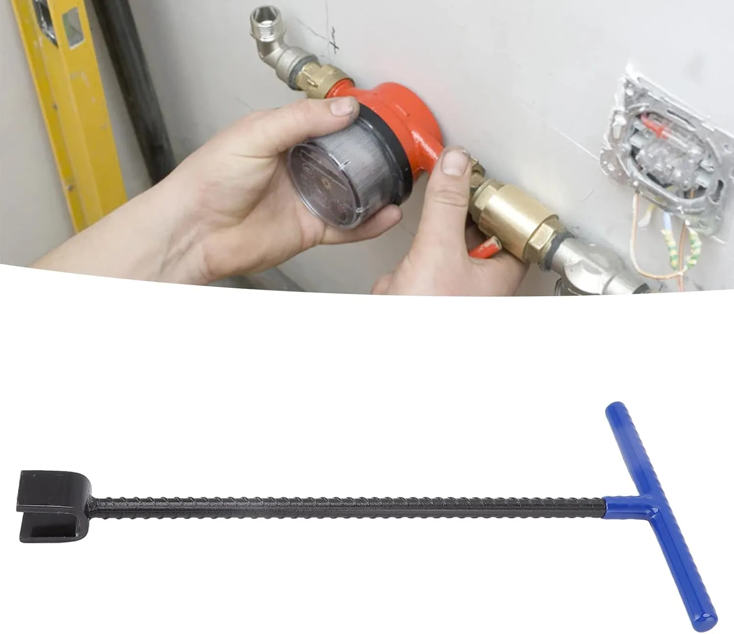 Steel Water Meter Key Wrench,Water Shut Off Tool,Multifunction t Handle Curb Key with 4 Way Utility Tool for valves faucets, for Water Meter valves Sprinkler Valve Shut Off Valve (Blue)